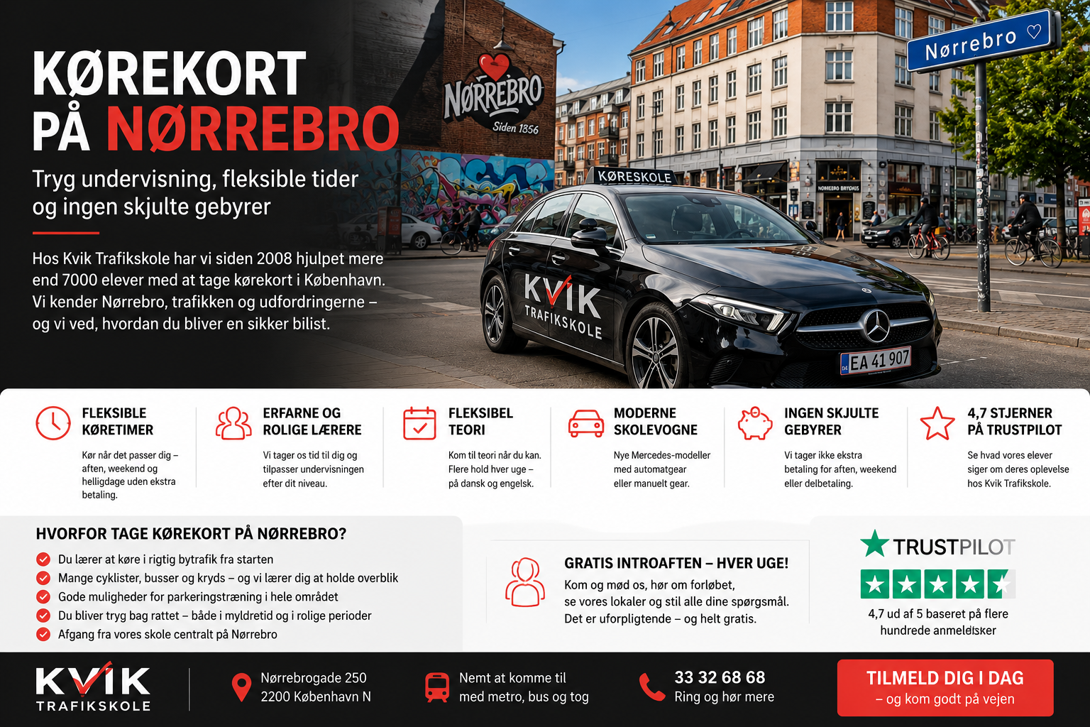 Kørekort på Nørrebro hos Kvik Trafikskole