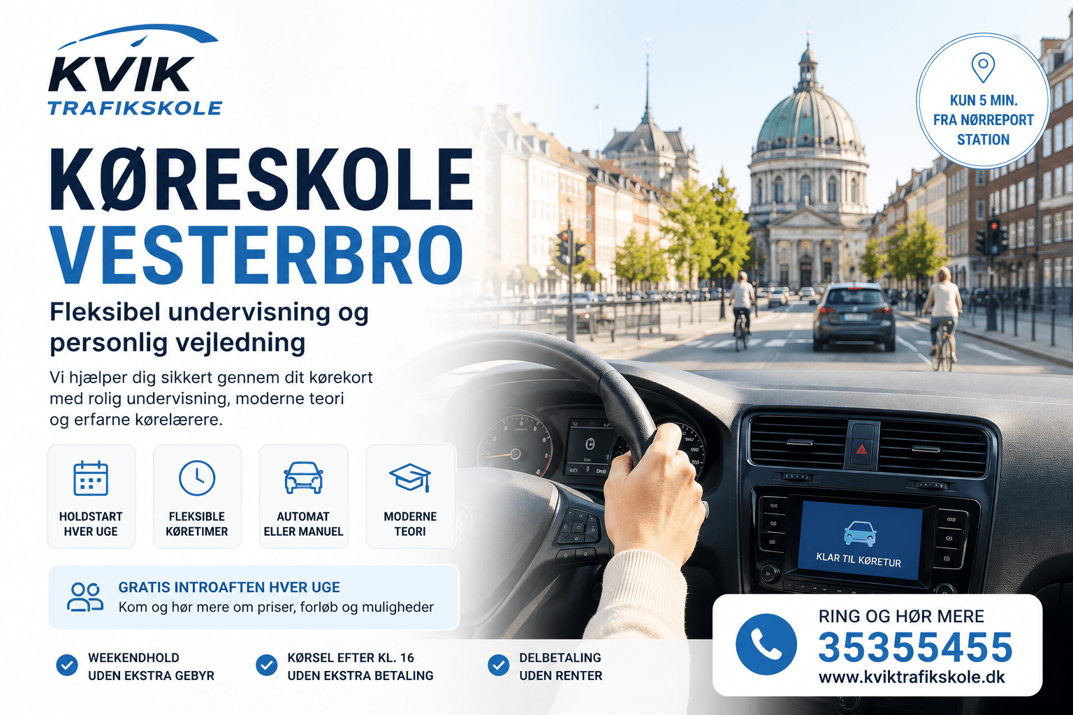 Kørekort nær Vesterbro | Fleksibel undervisning
