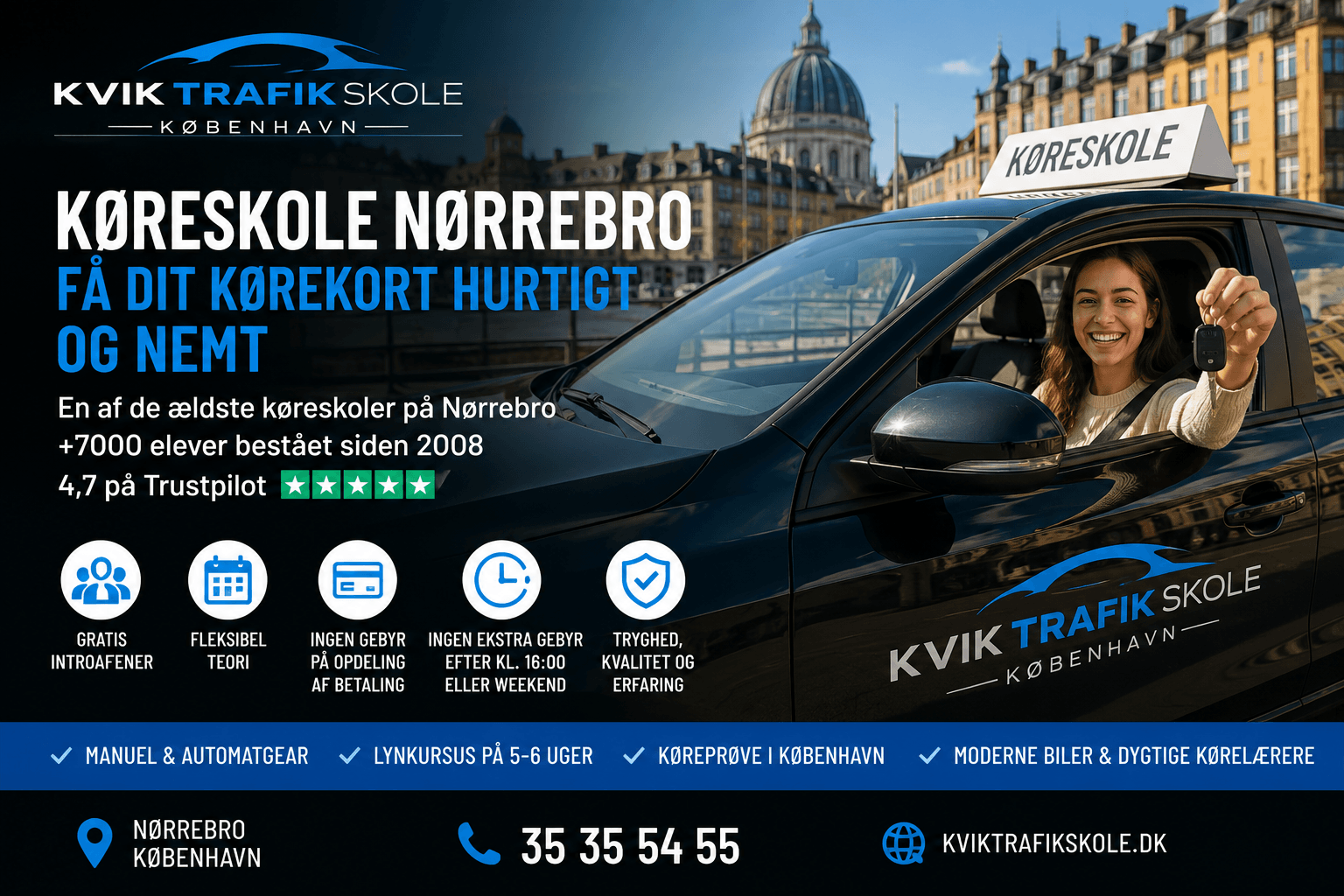 Køreskole Nørrebro | Kørekort hurtigt hos Kvik Trafikskole