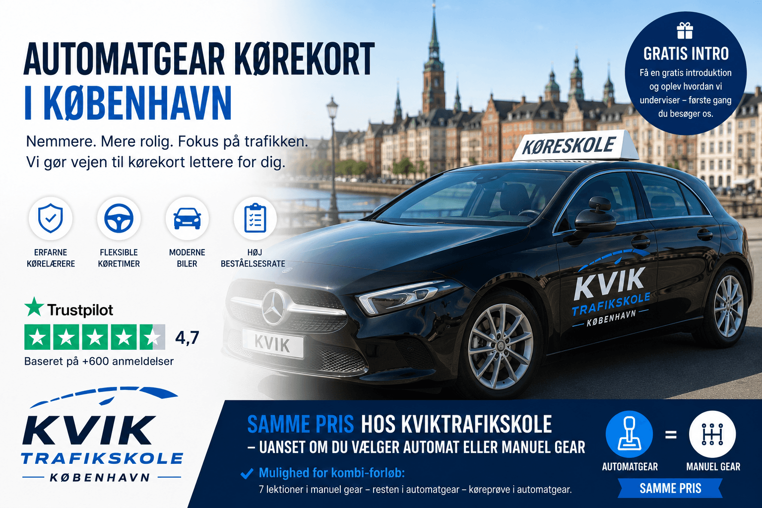 Kørekort med automatgear i København | Samme Pris Hos Kviktrafikskole